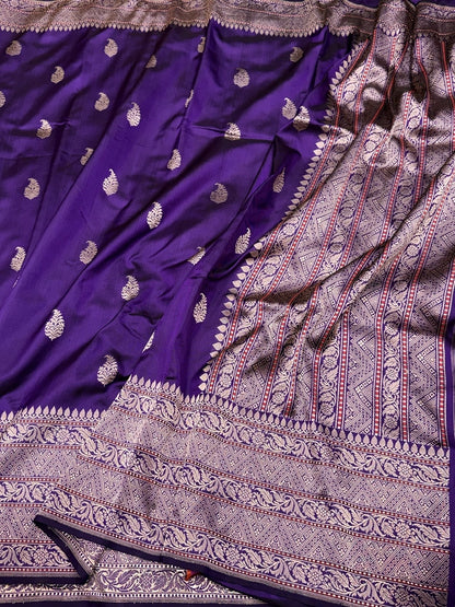 Purple Handwoven Pure Banarasi Ektara Silk Saree