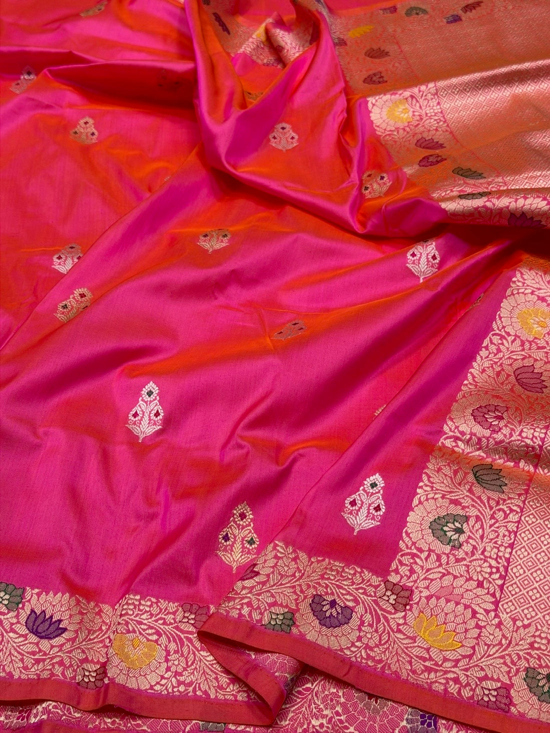 Orangish Pink Handwoven Pure Banarasi Silk Saree