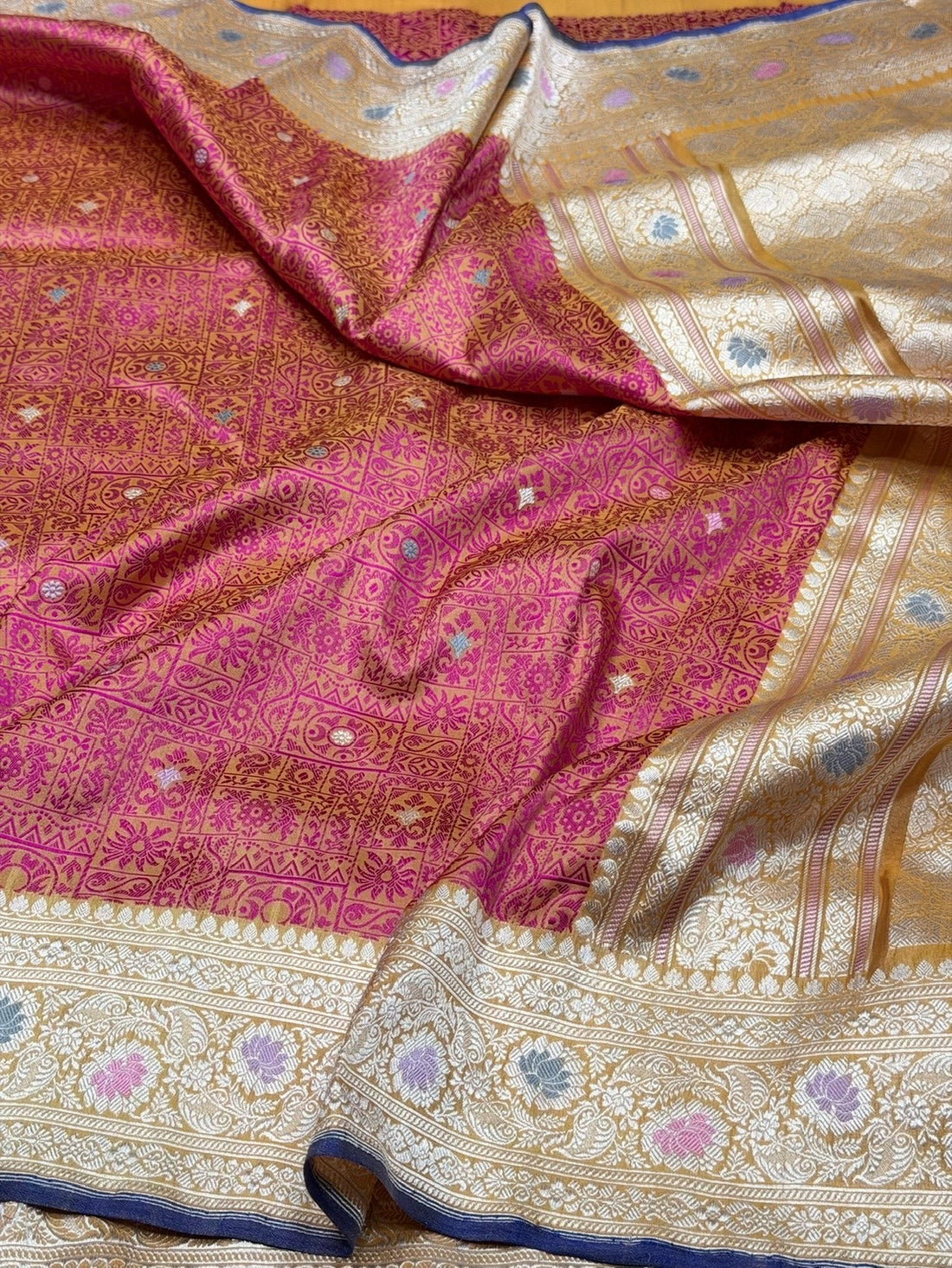 Handwoven Pure Banarasi Tissue Silk Saree – Kadwa Weave in 100% Tissue Silk