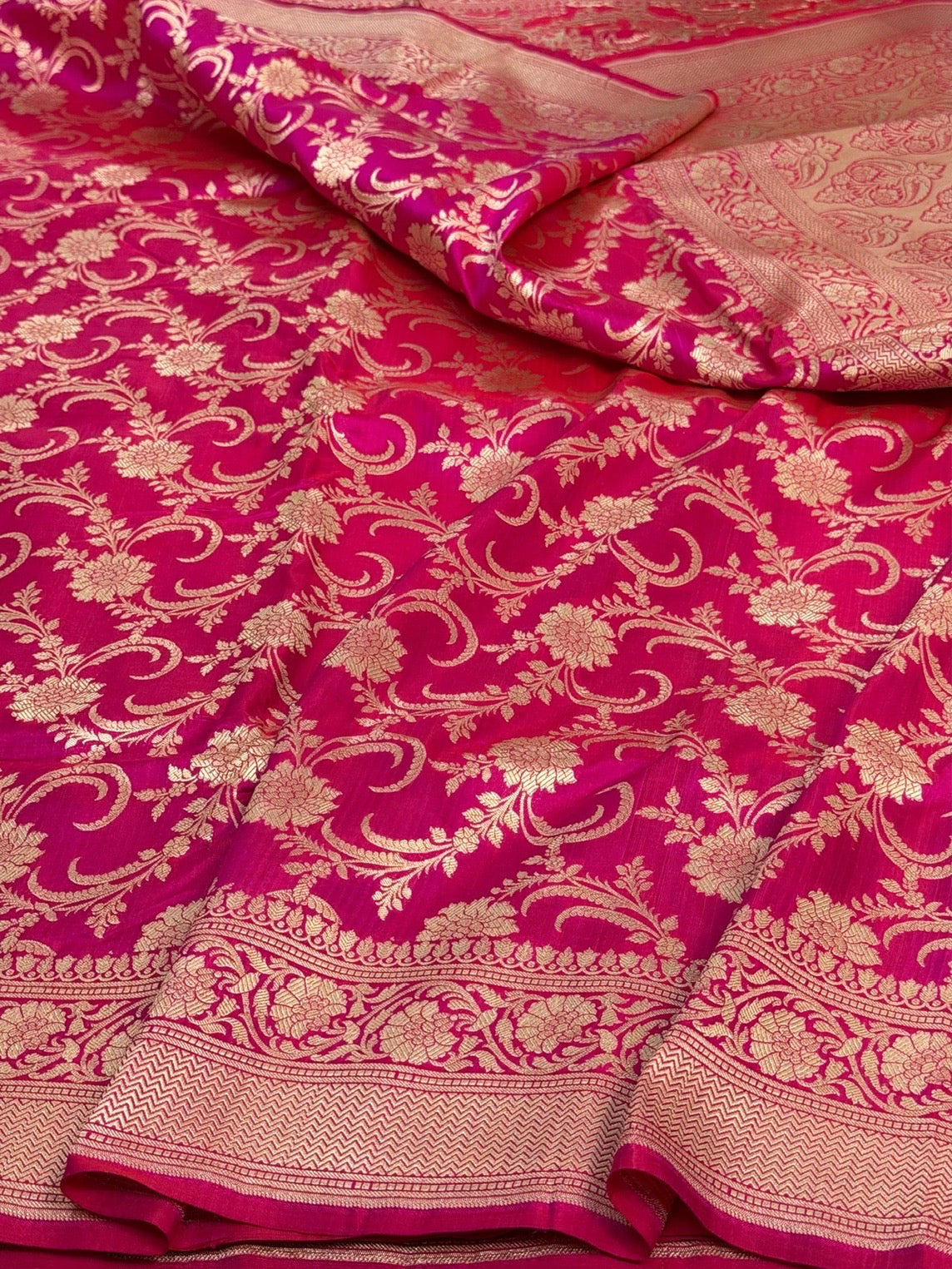 Rani Pink Banarasi Pure Katan Silk Saree