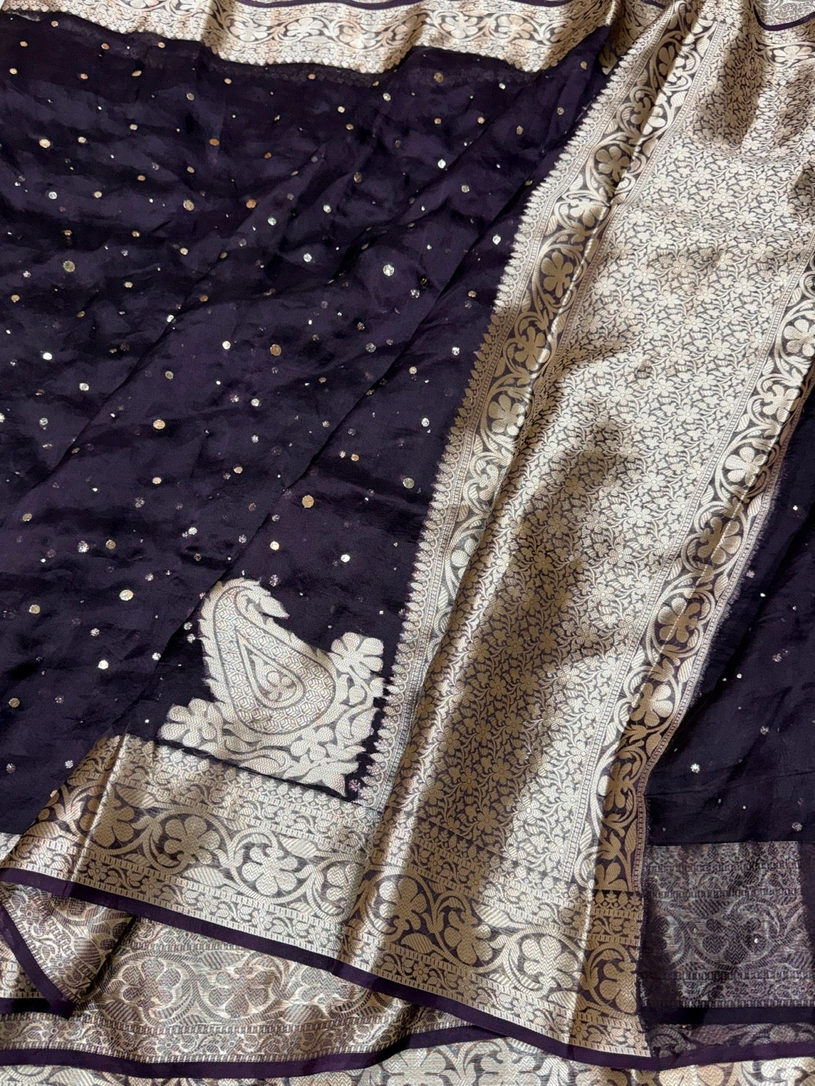 Wine Pure Banarasi Organza Silk Saree