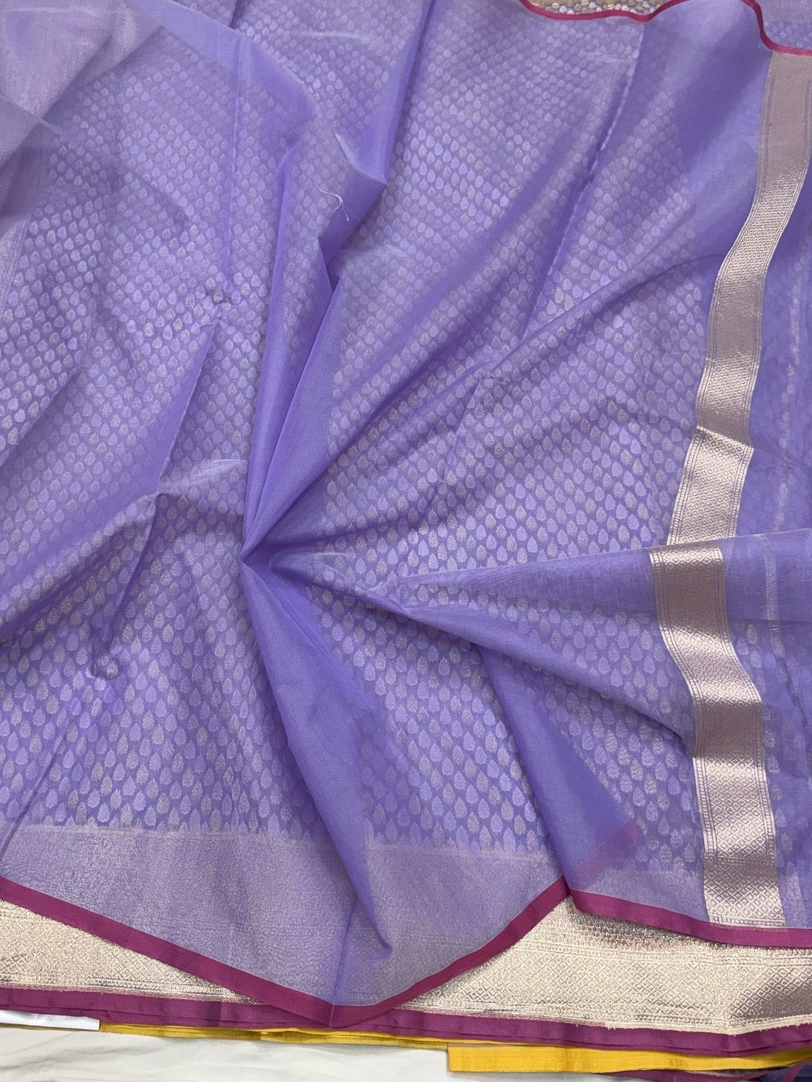 Lavender Banarasi Pure Kora Cotton Saree