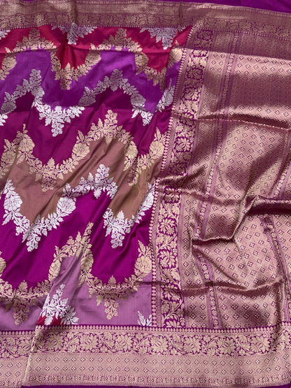 Purple Handwoven Pure Banarasi Rangkaat Silk Saree