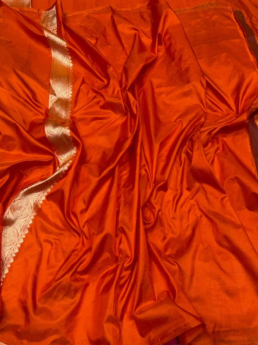 Orange Pure Banarasi Silk Brocade Saree