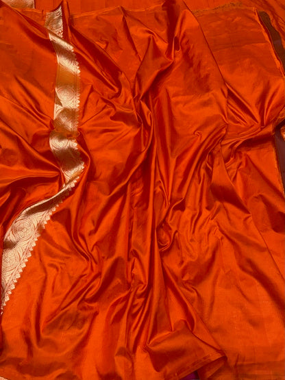 Orange Pure Banarasi Silk Brocade Saree