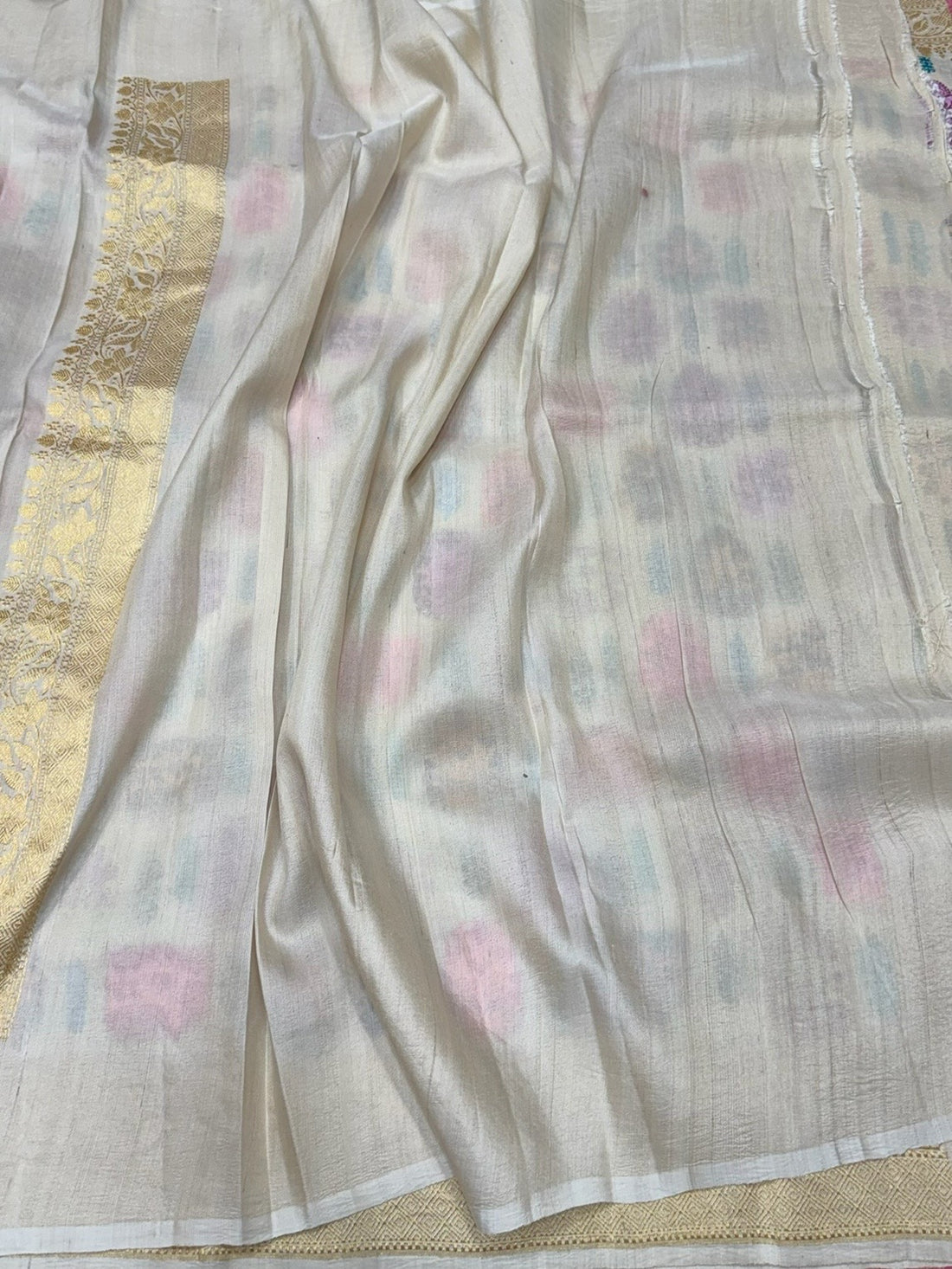 Ivory Handwoven Pure Tussar Georgette Saree