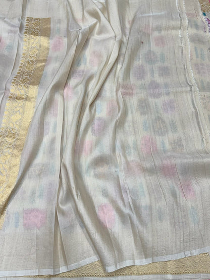 Ivory Handwoven Pure Tussar Georgette Saree