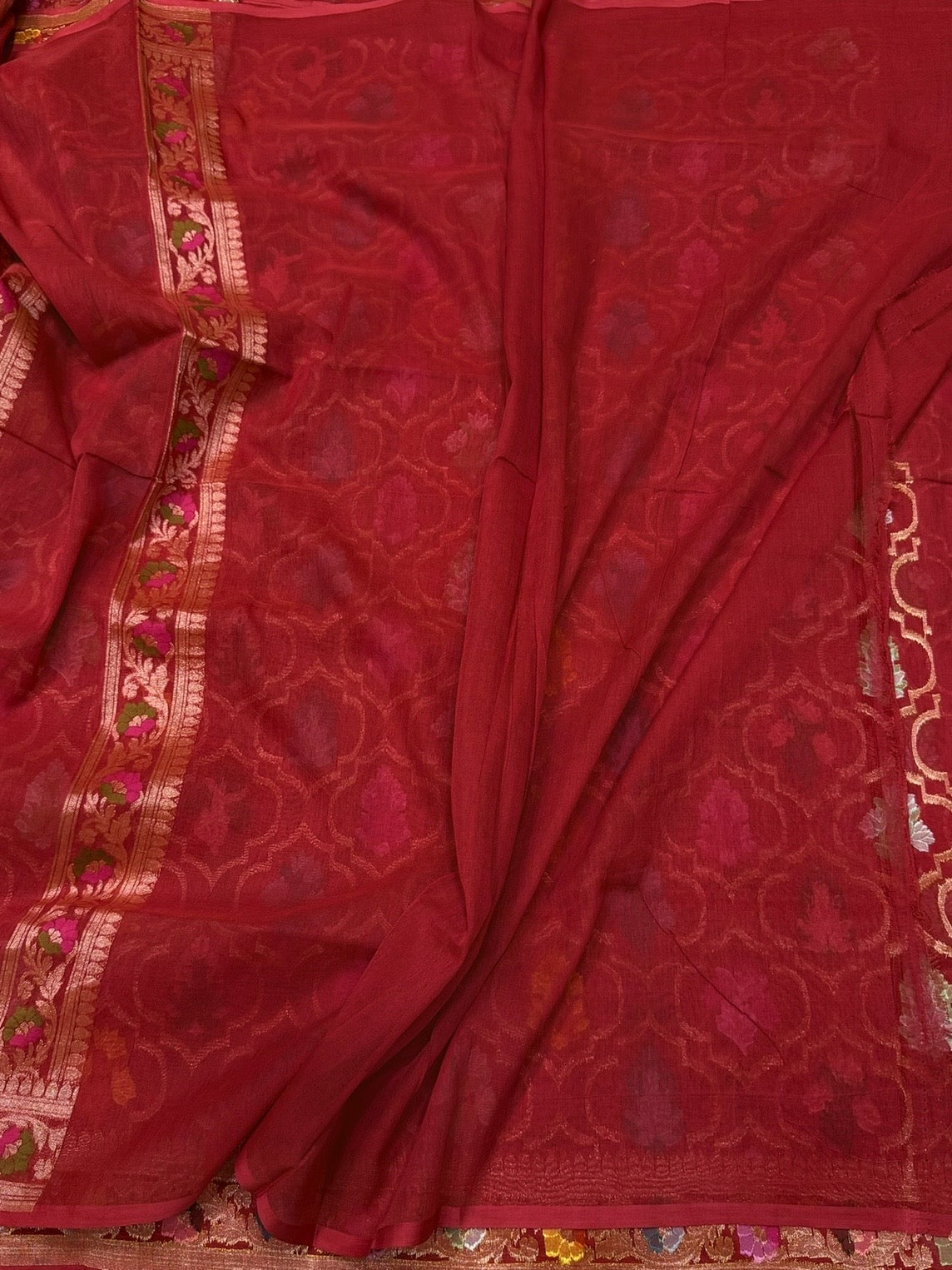 Red Pure Muslin Cotton Jamdani Saree