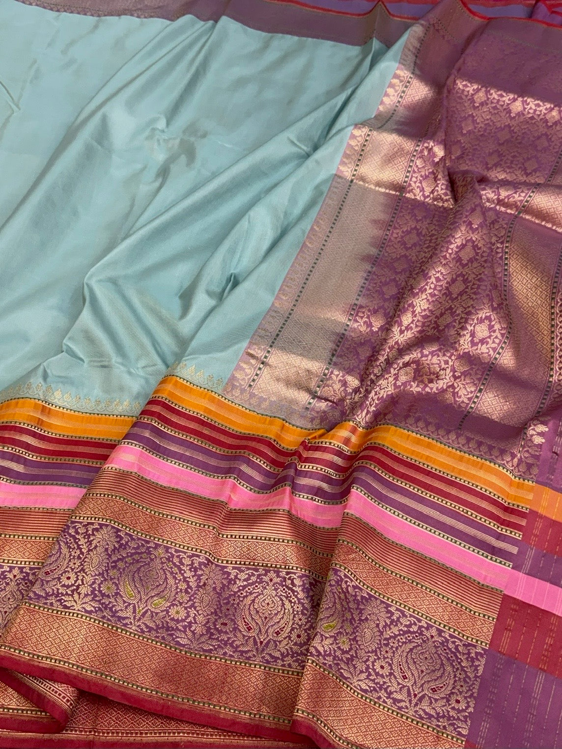 Sky Blue Handwoven Pure Banarasi Ektara Silk Saree