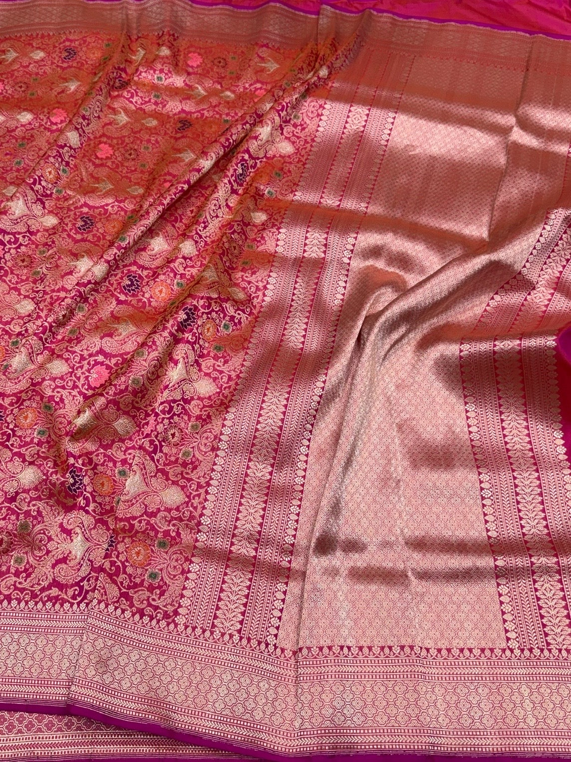 Rani Pink Handwoven Pure Banarasi Silk Brocade Saree