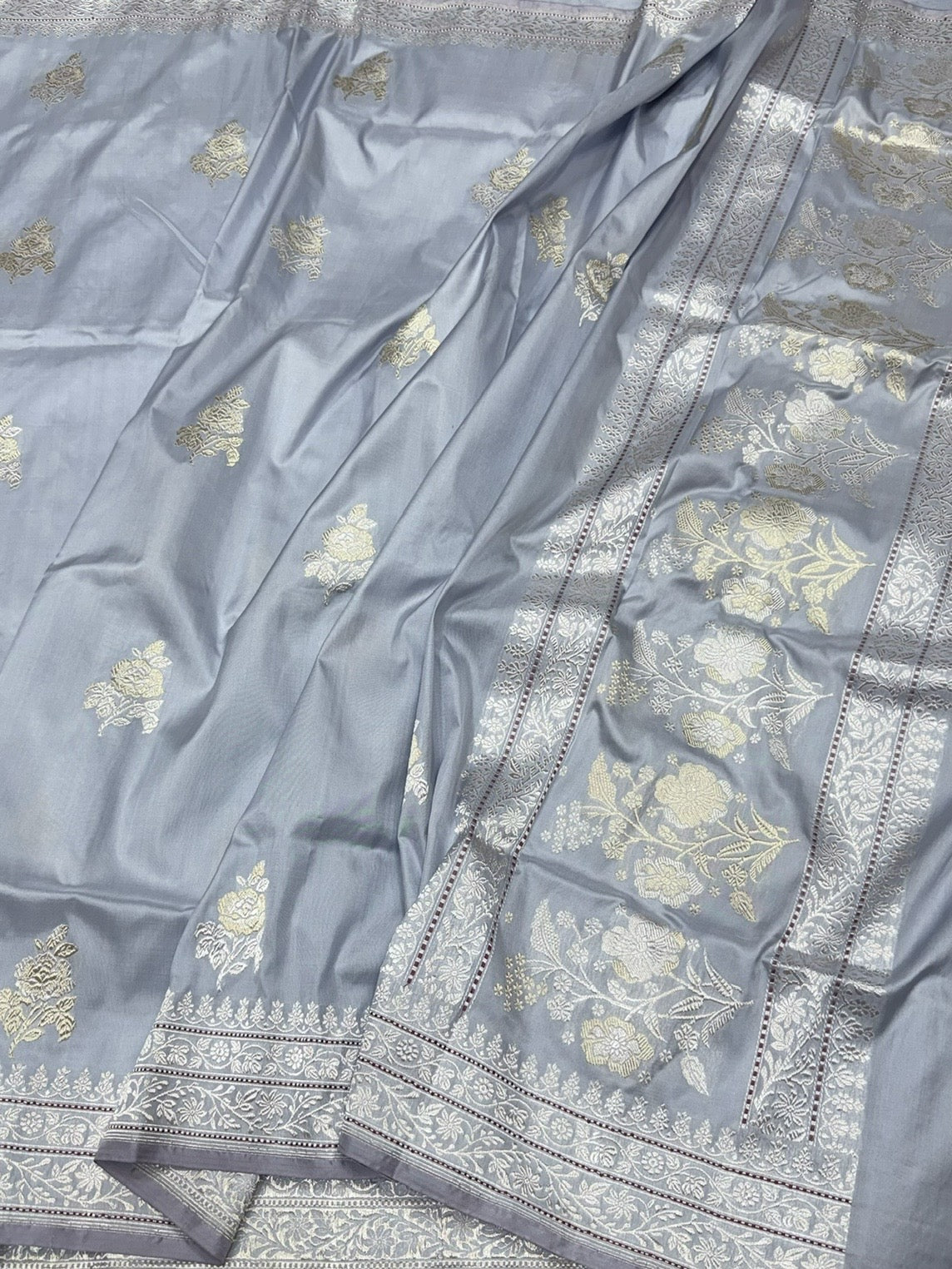 Cool Grey Handwoven Ektara Pure Banarasi Silk Saree