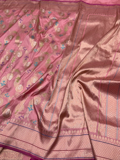 Peach Handwoven Pure Banarasi Silk Saree