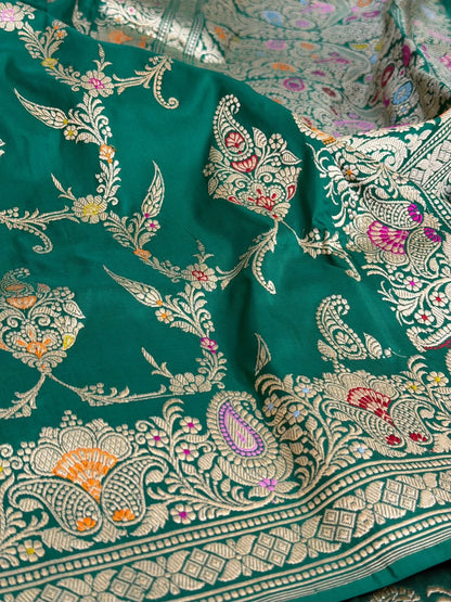 Emerald Green Handwoven Pure Katan Silk Banarasi Saree