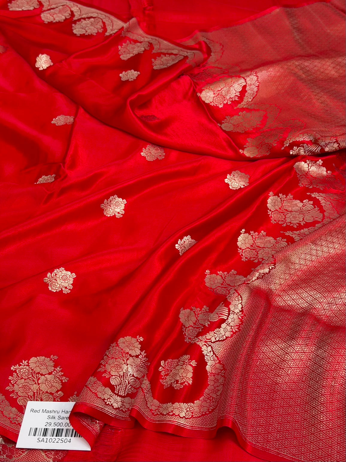Red Handwoven Pure Banarasi Mashru Satin Silk Saree