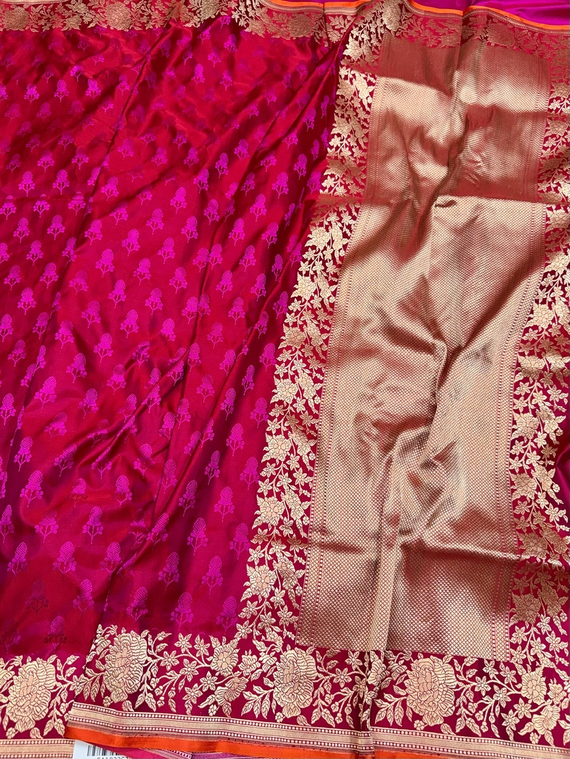 Red Handwoven Pure Banarasi Satin Tanchoi Silk Saree – 100% Pure Satin Silk, Kadwa Weave