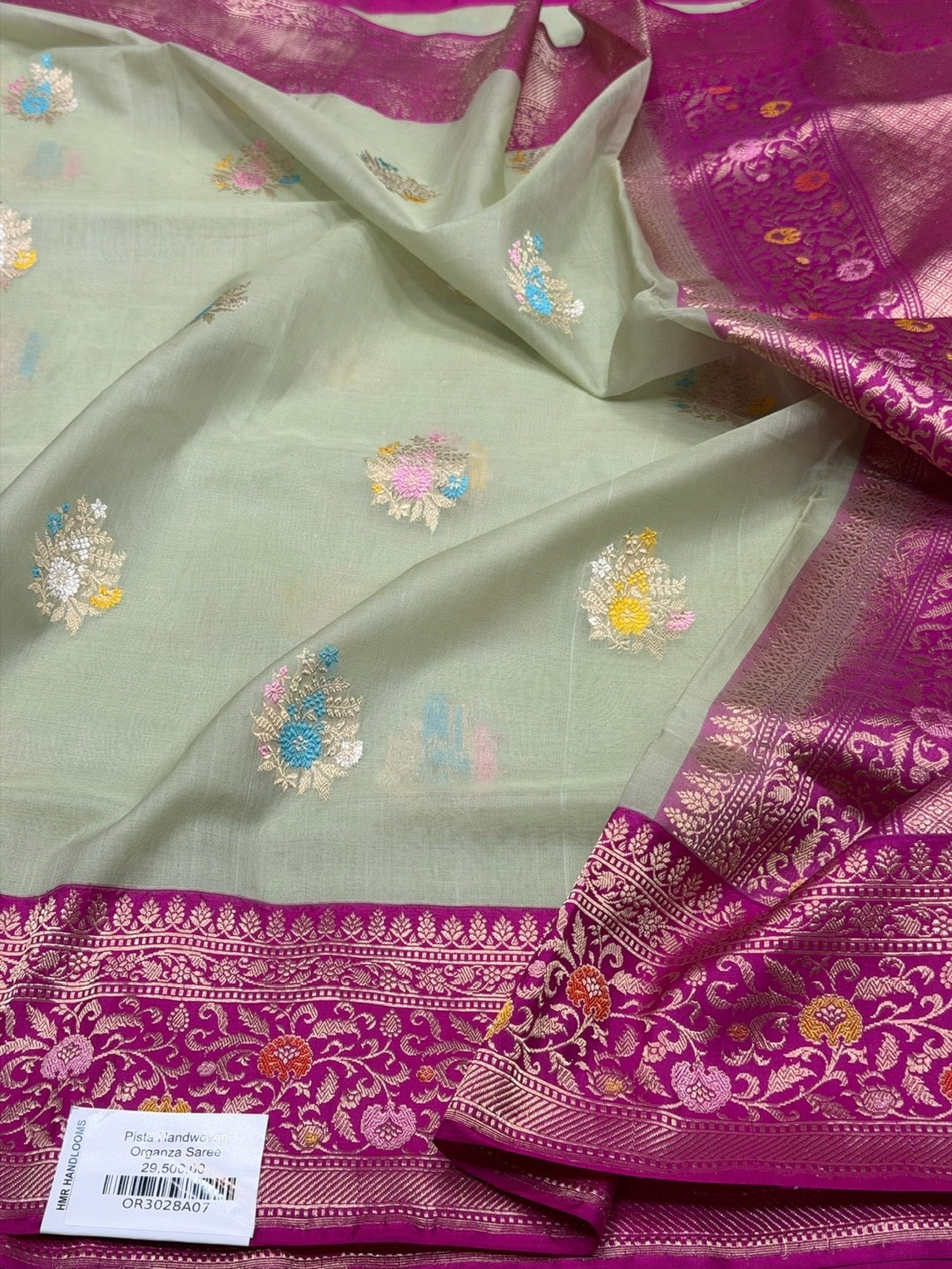 Pista Green Handwoven Banarasi Pure Organza Silk Saree