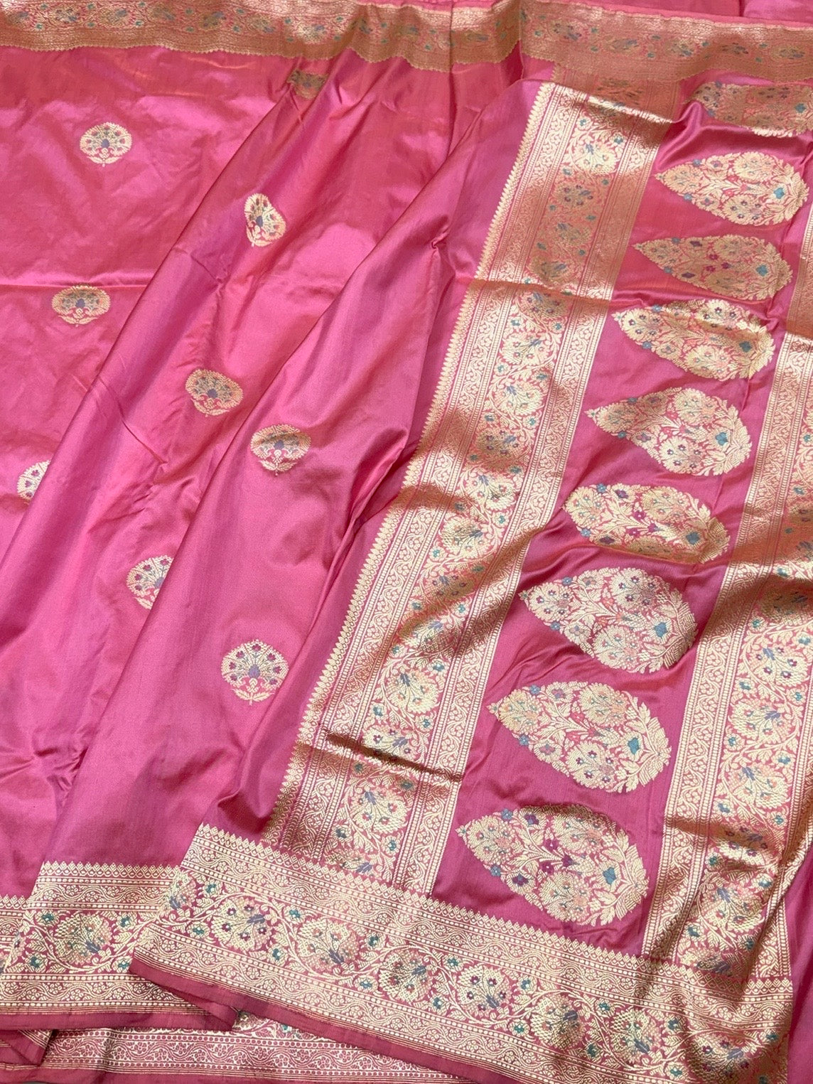 Pastel Pink Handwoven Pure Banarasi Silk Saree – Kadwa Weave in 100% Katan Mulberry Silk