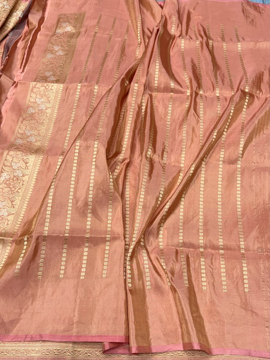 Peach Handwoven Pure Banarasi Tissue Silk Saree