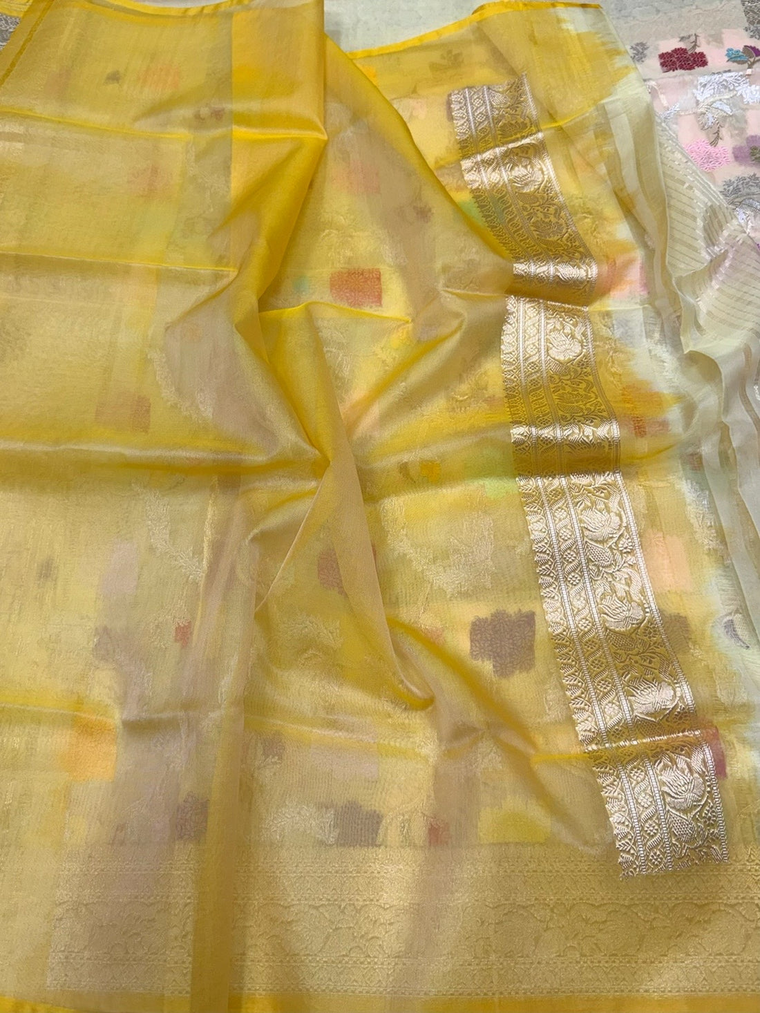 Lemon Yellow Handwoven Pure Organza Silk Saree