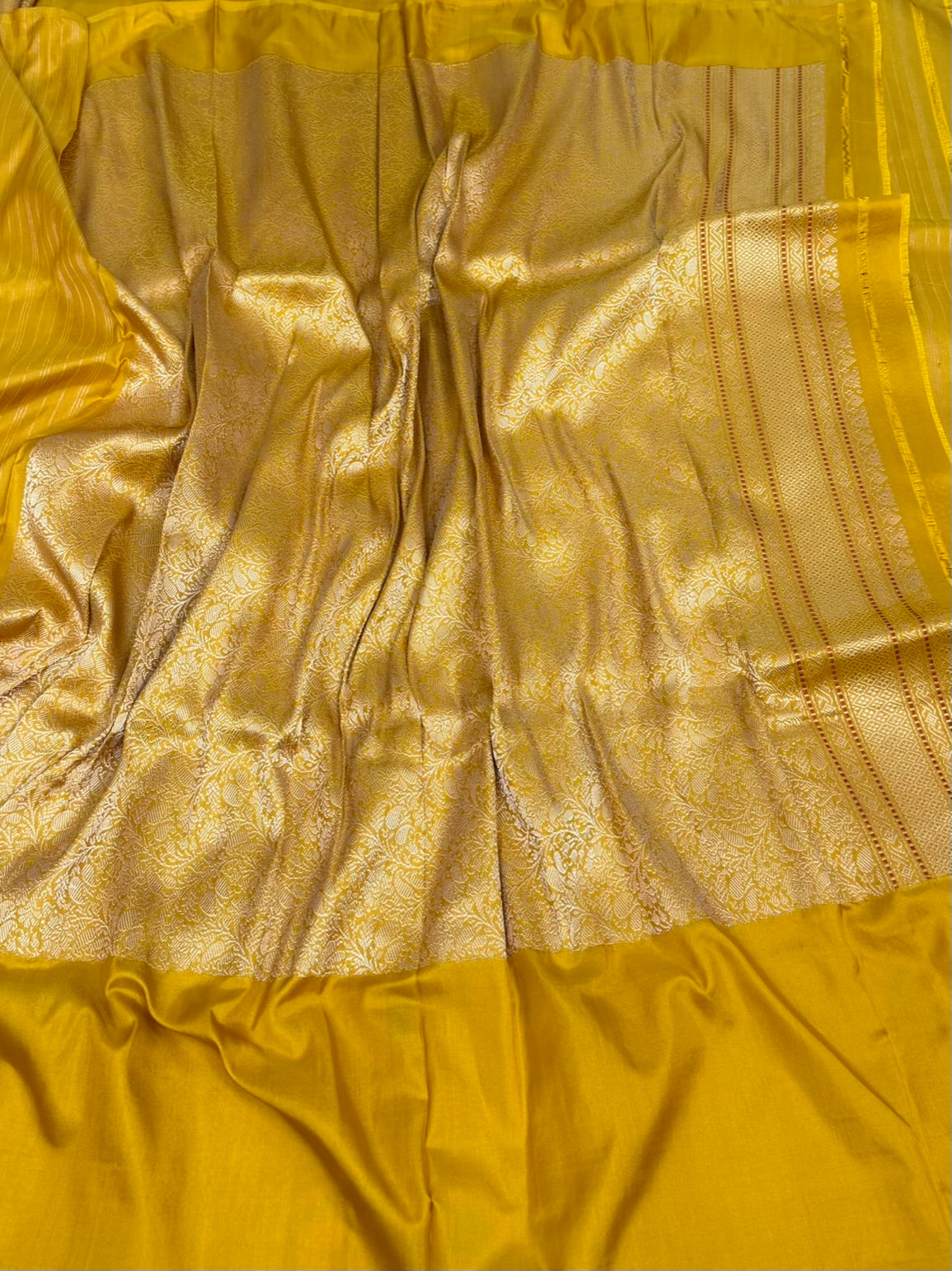 Mustard Yellow Handwoven Pure Banarasi Ektara Silk Saree