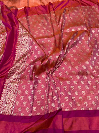 Peach Handwoven Pure Banarasi Ektara Silk Saree