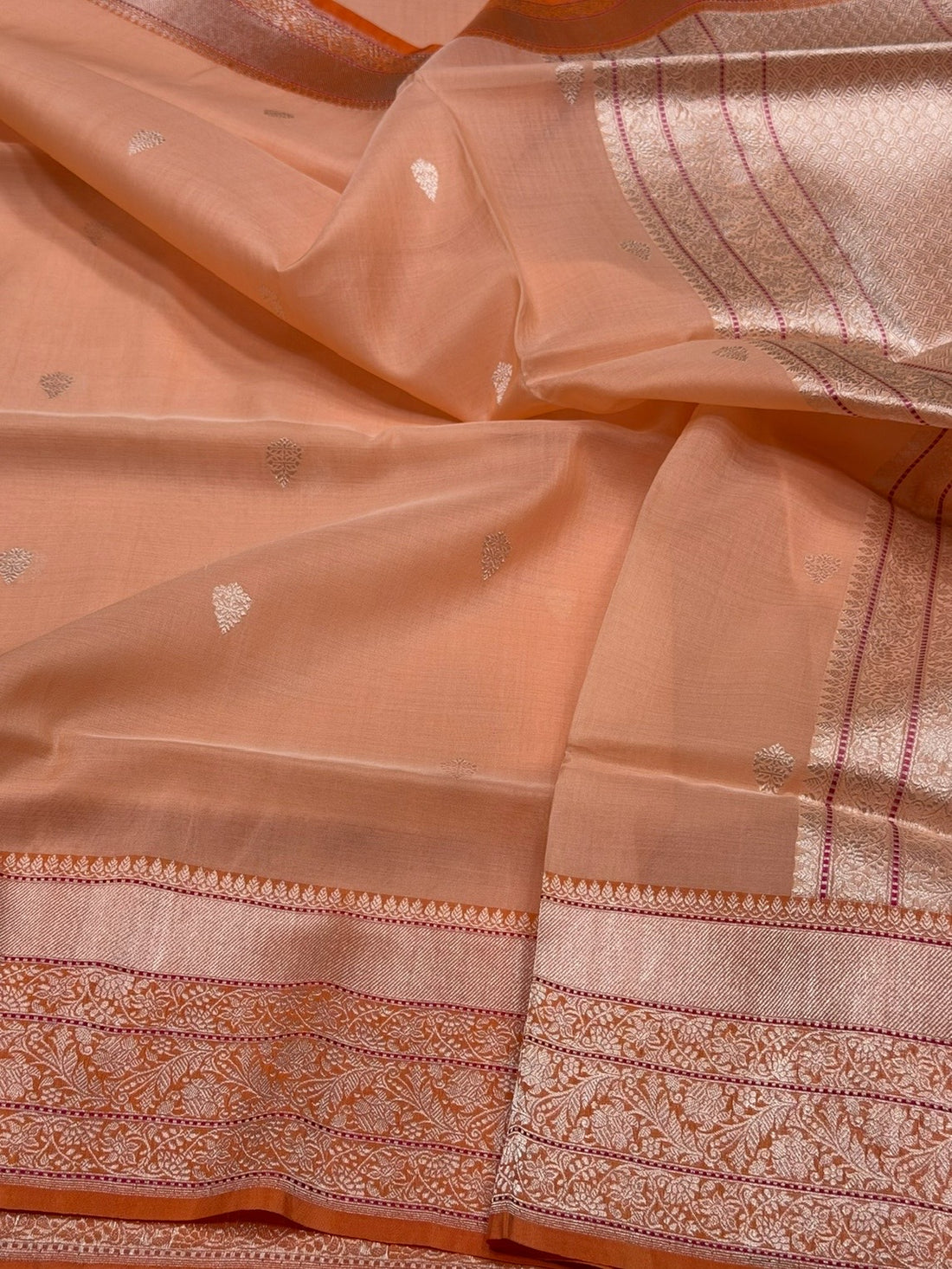 Peach Handwoven Pure Organza Silk Saree