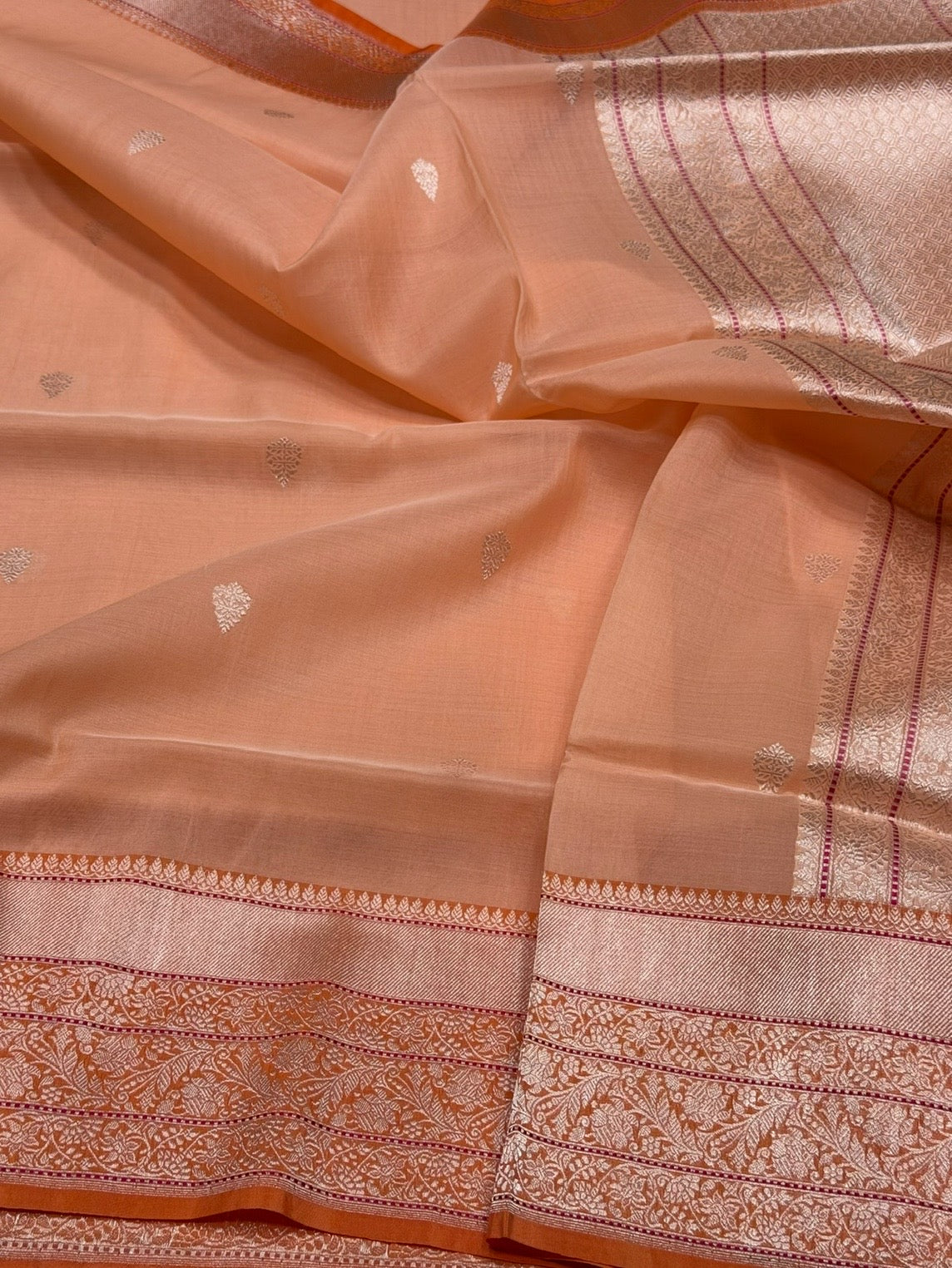 Peach Handwoven Pure Organza Silk Saree