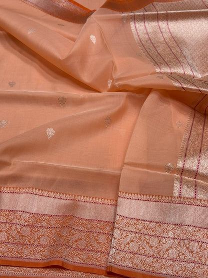 Peach Handwoven Pure Organza Silk Saree