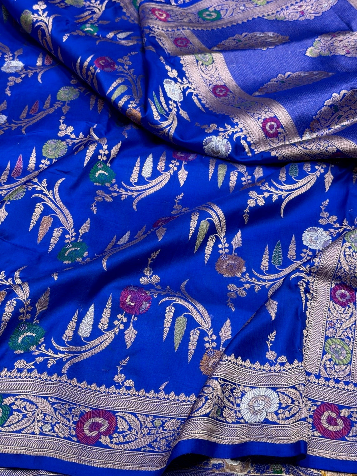 Royal Blue Banarasi Minakari Pure Katan Silk Saree | Pure Silk | Minakari Work | Cutwork Technique | Banarasi Katan Silk Saree