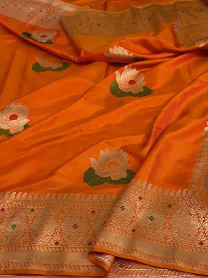 Orange Handwoven Pure Banarasi Ektara Silk Saree