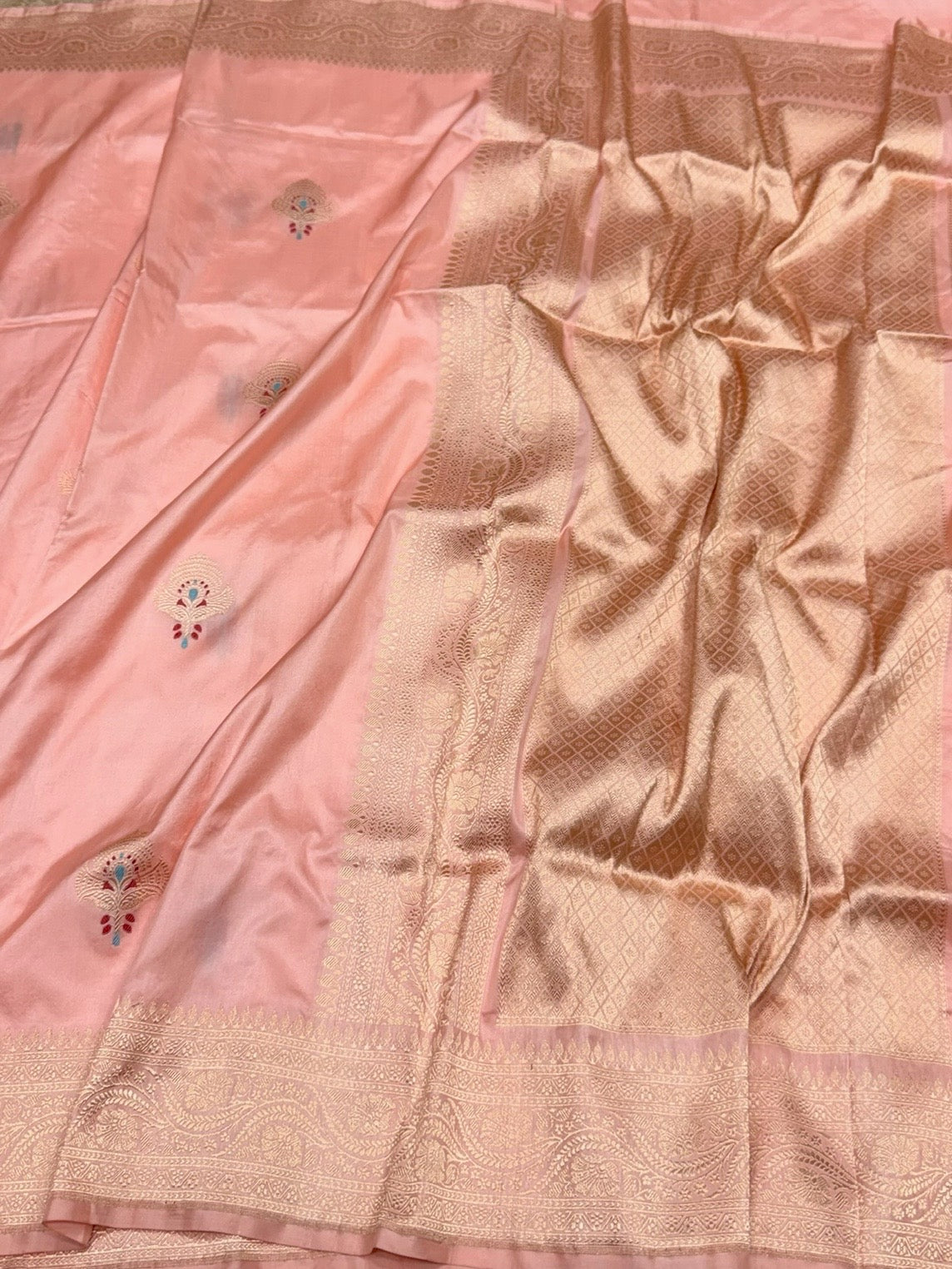 Peach Handwoven Pure Banarasi Silk Saree in Kadwa Weave