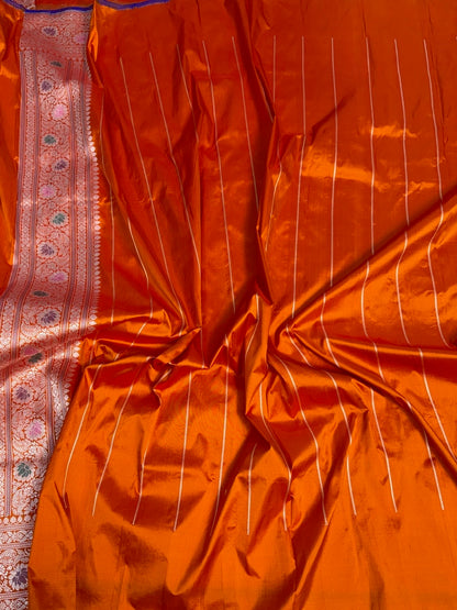 Orange Pure Banarasi Silk Brocade Saree