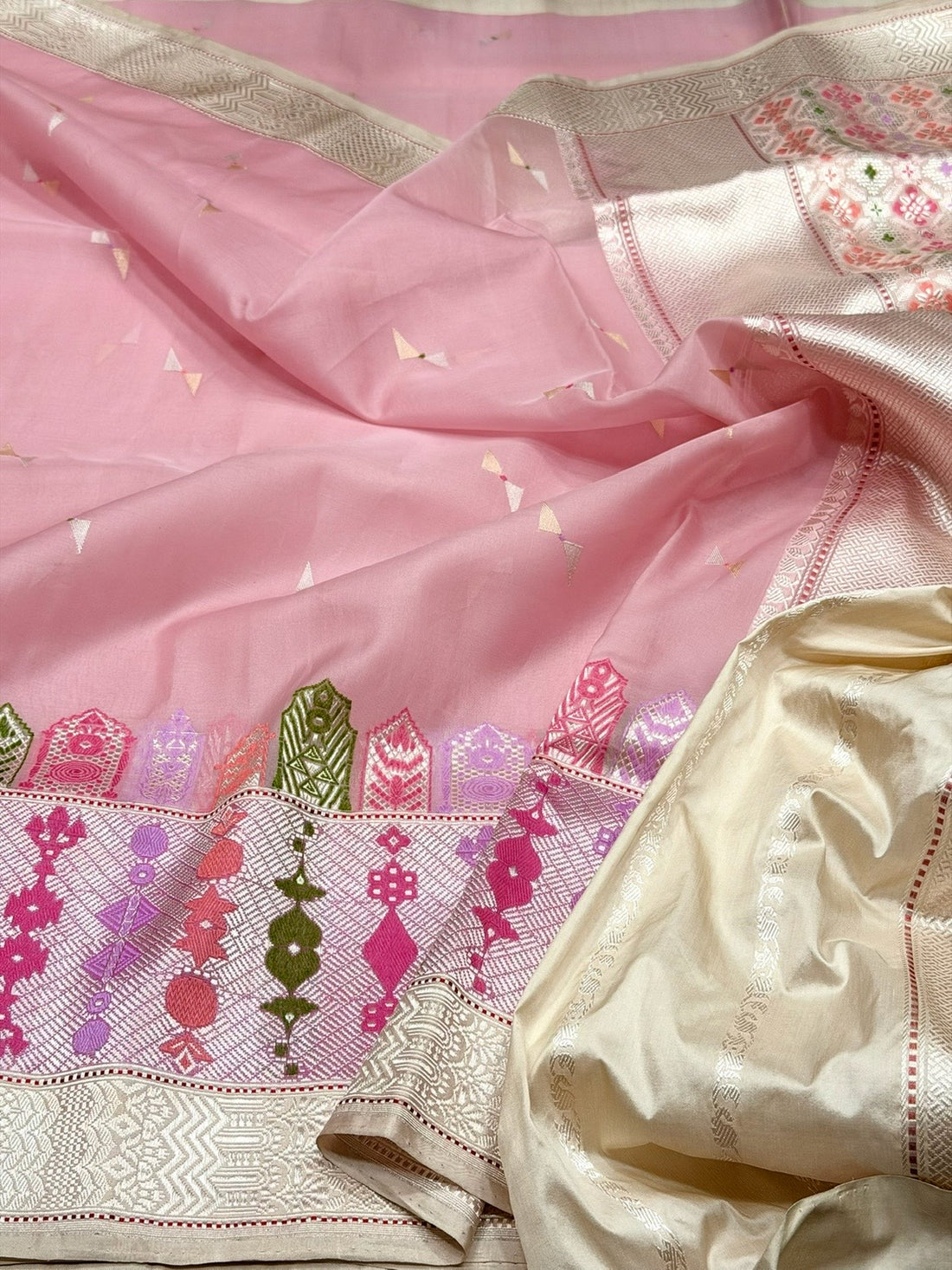 Baby Pink Handwoven Pure Organza Silk Saree