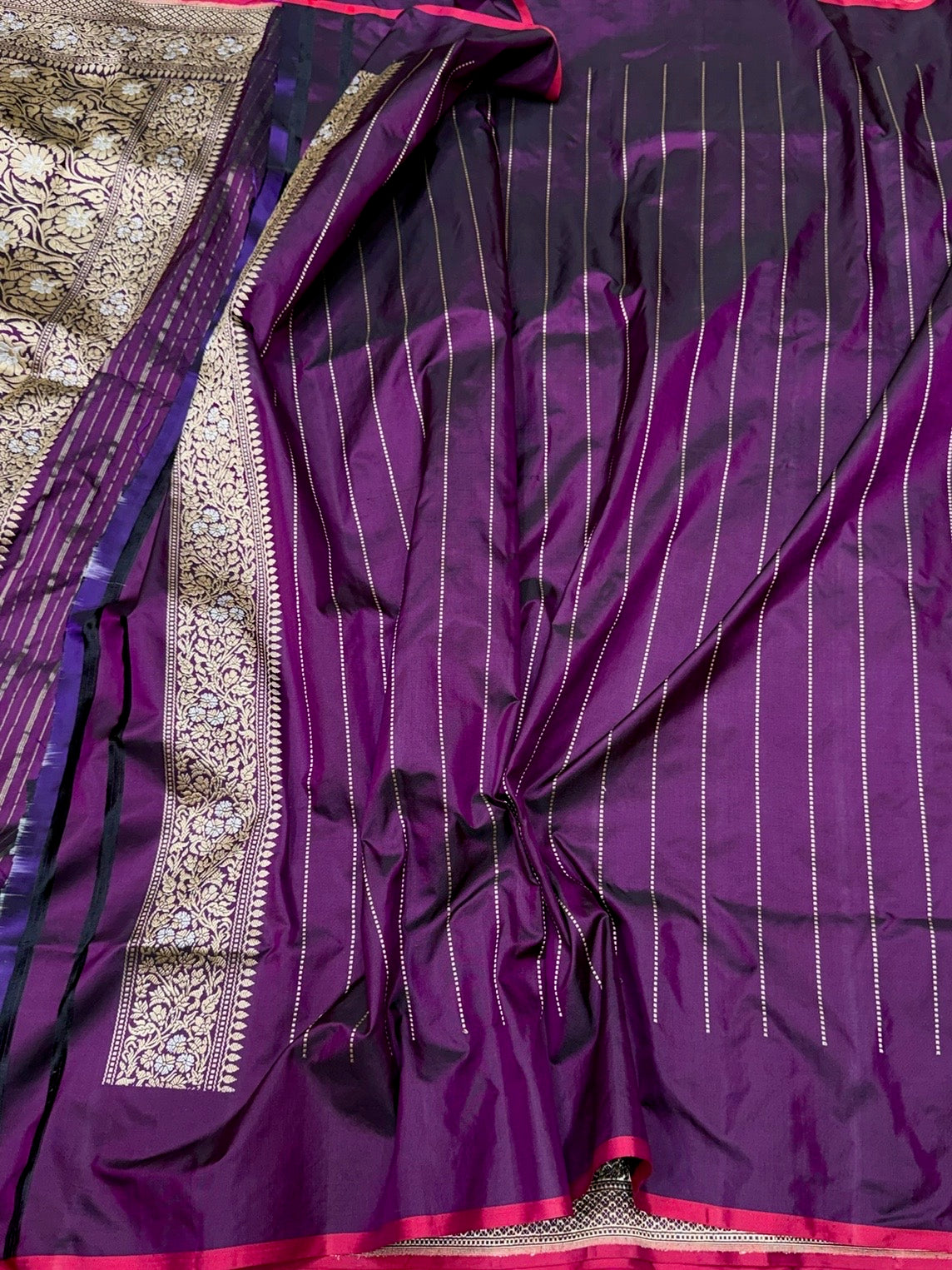 Magenta Handwoven Pure Banarasi Silk Saree – Kadwa Weave in 100% Katan Mulberry Silk