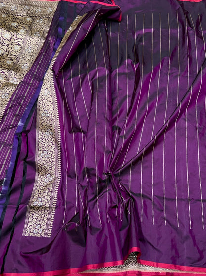 Magenta Handwoven Pure Banarasi Silk Saree – Kadwa Weave in 100% Katan Mulberry Silk