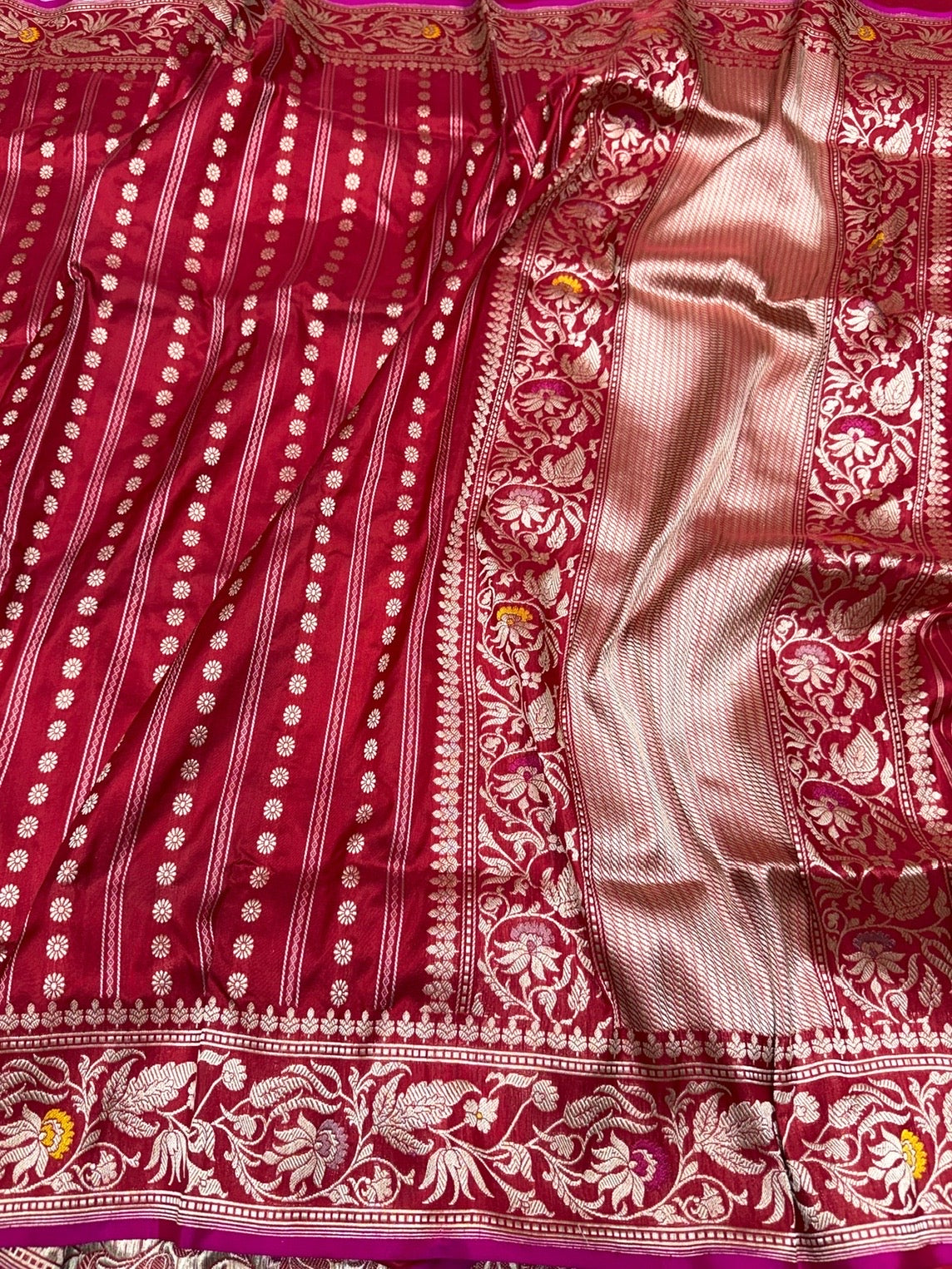 Red Pure Banarasi Silk Brocade Saree in Katan Mulberry Silk – Classic Banaras Weave