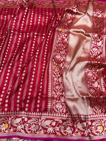 Red Pure Banarasi Silk Brocade Saree in Katan Mulberry Silk – Classic Banaras Weave