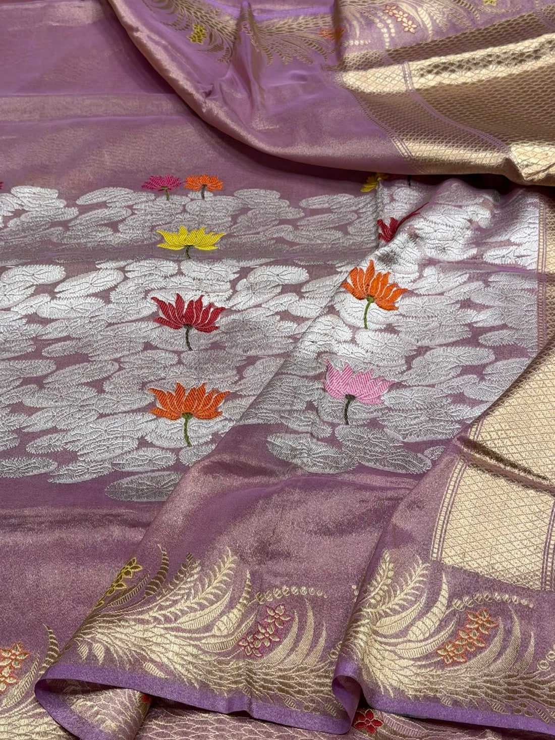 Lavender Tissue Handwoven Pure Banarasi Tissue Saree