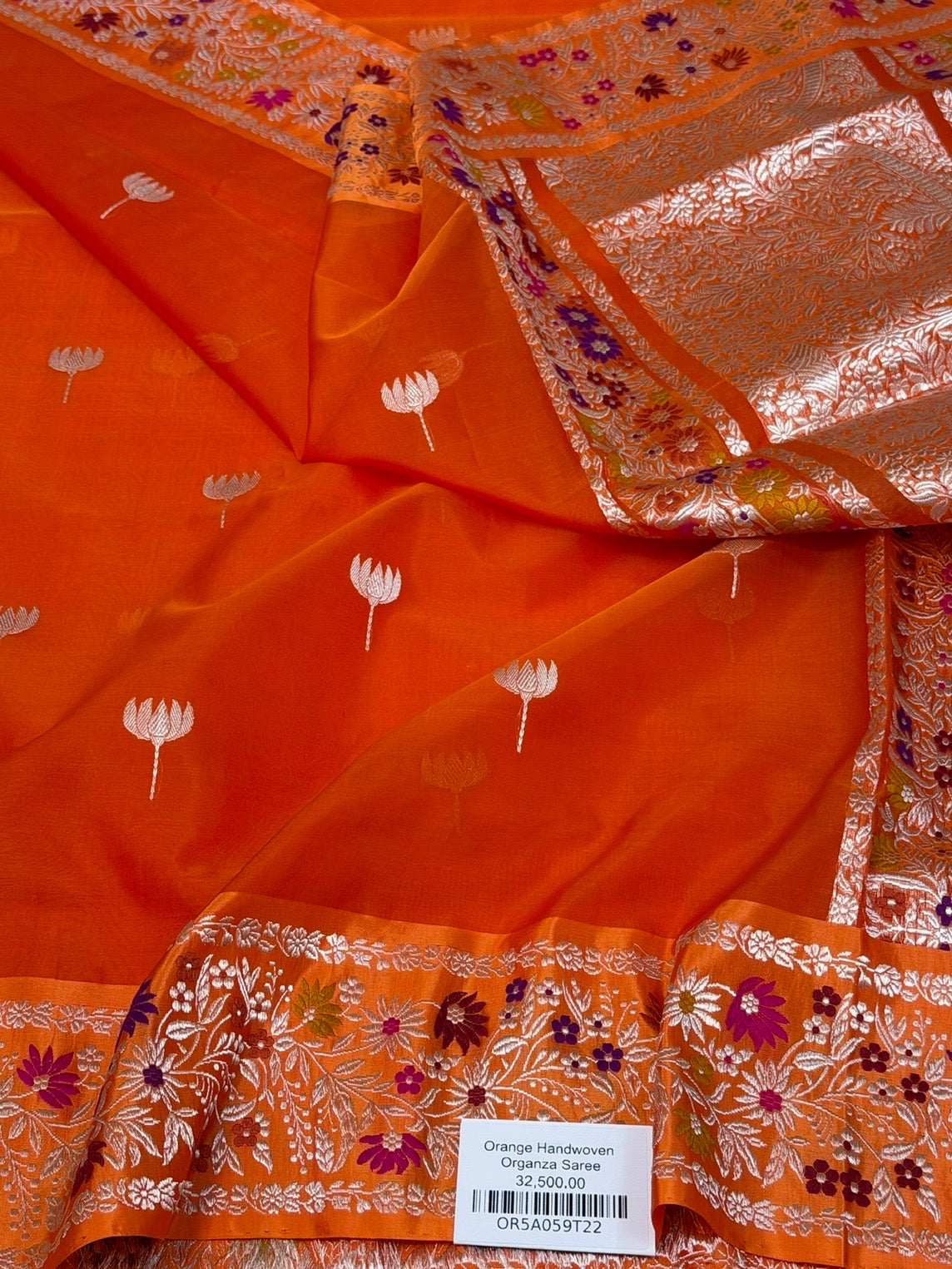 Orange Handwoven Pure Banarasi Organza Silk Saree