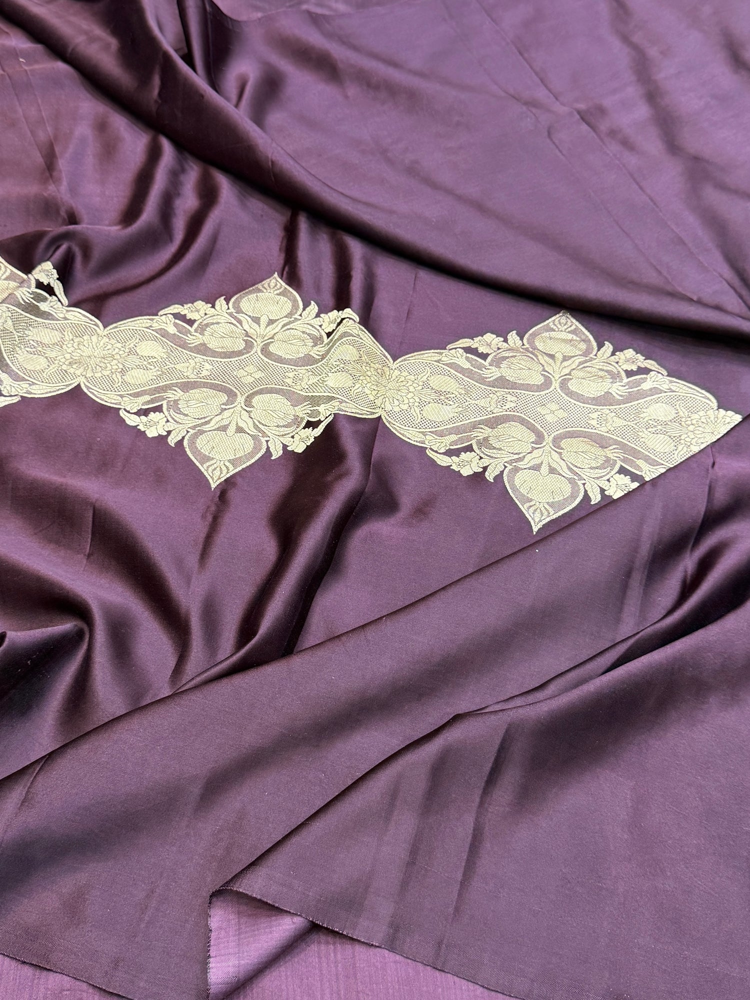 Wine Handwoven Pure Mashru Banarasi Satin Silk Saree