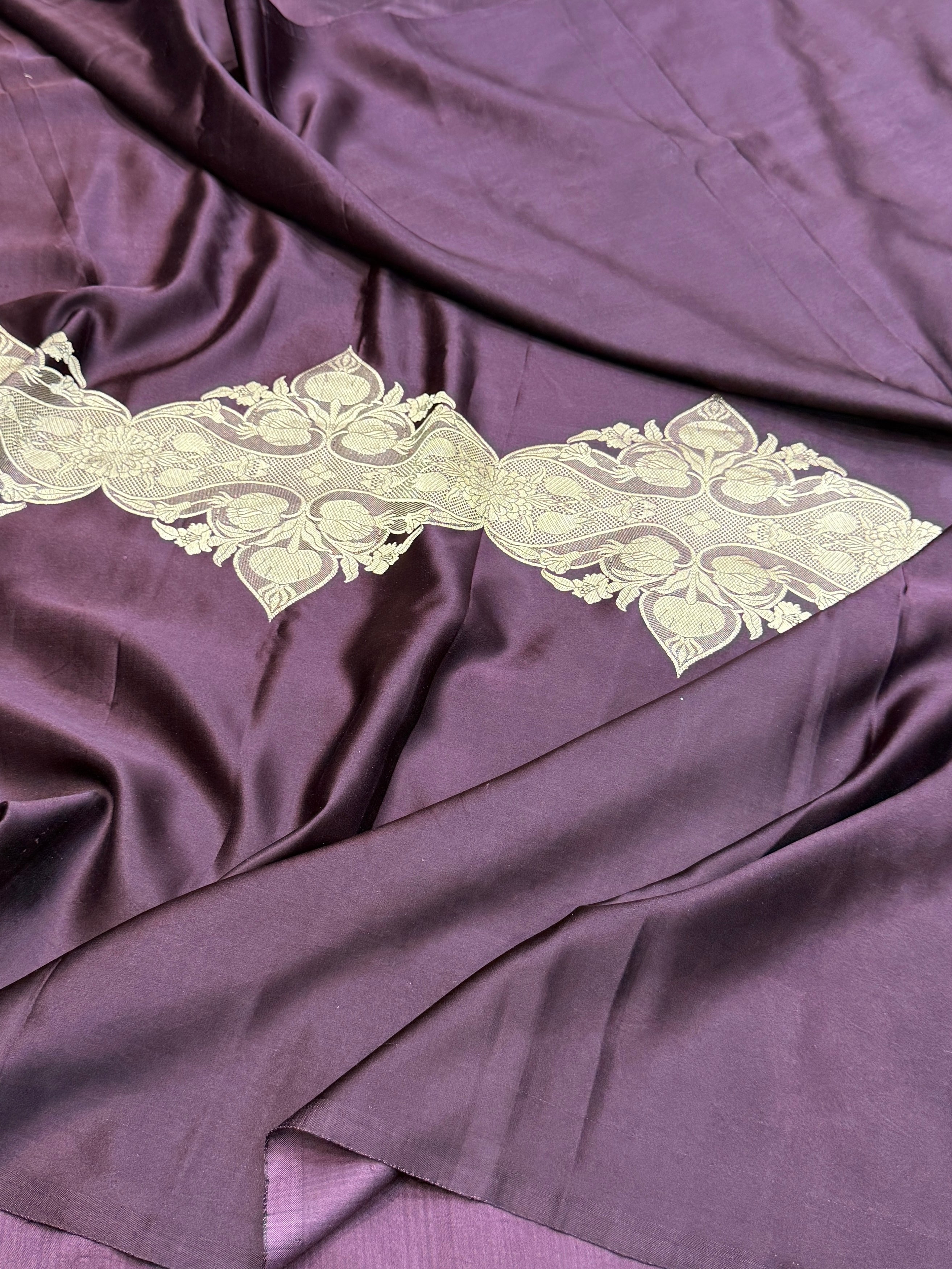 Wine Handwoven Pure Mashru Banarasi Satin Silk Saree