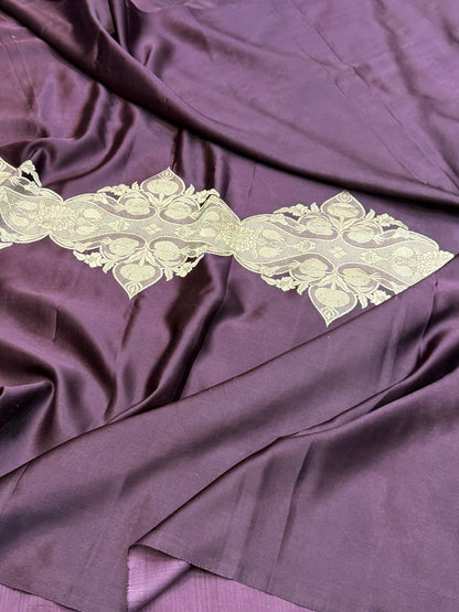 Wine Handwoven Pure Mashru Banarasi Satin Silk Saree