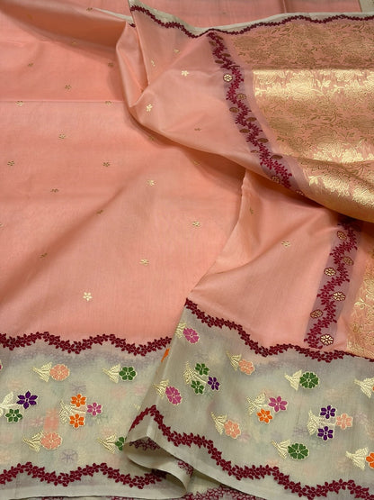 Peach Handwoven Pure Organza Silk Saree