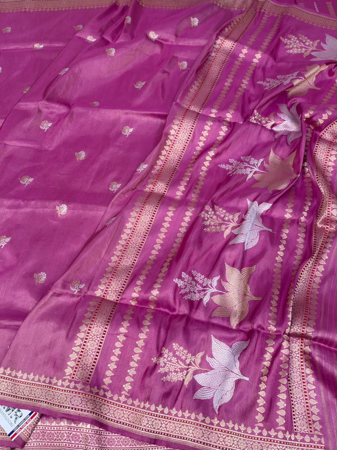 Magenta Pink Handwoven Banarasi Pure Ektara Tissue Saree