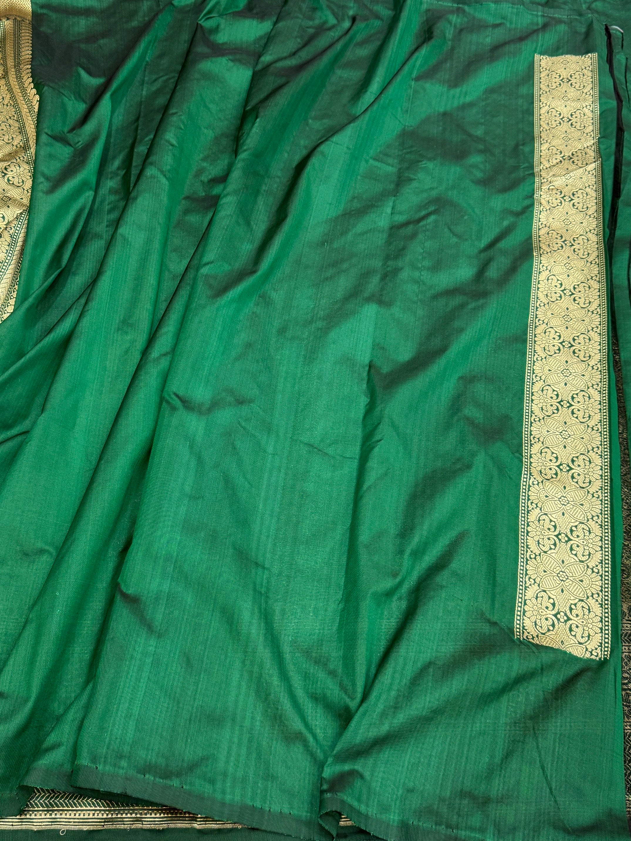 Bottle Green Pure Banarasi Silk Brocade Saree in Katan Mulberry Silk – Classic Banaras Weave
