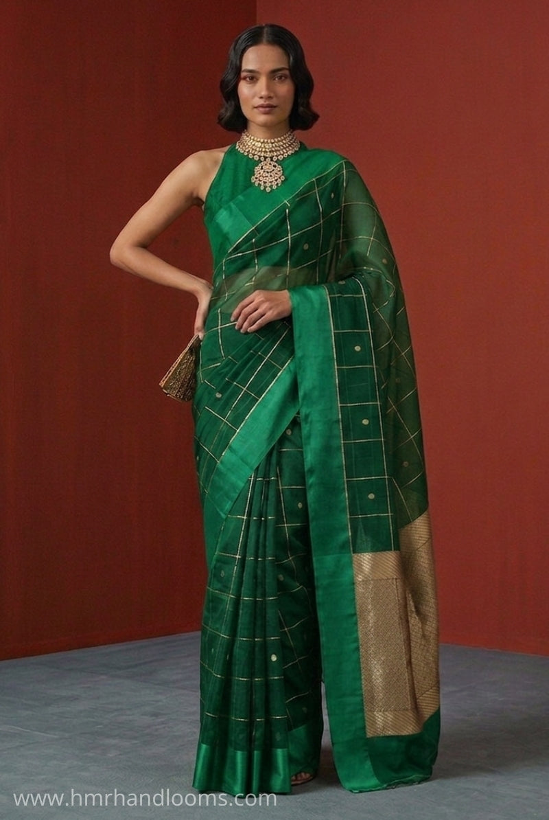Green Handwoven Pure Banarasi Organza Silk Saree