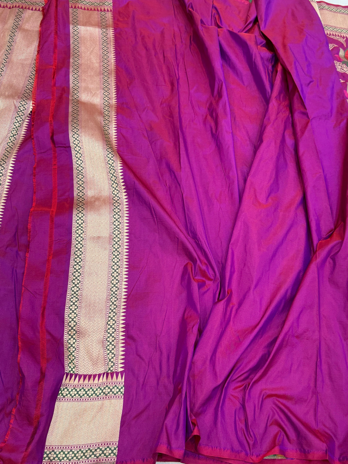 Magenta Pink Banarasi Tilfi Minakari Pure Katan Silk Saree