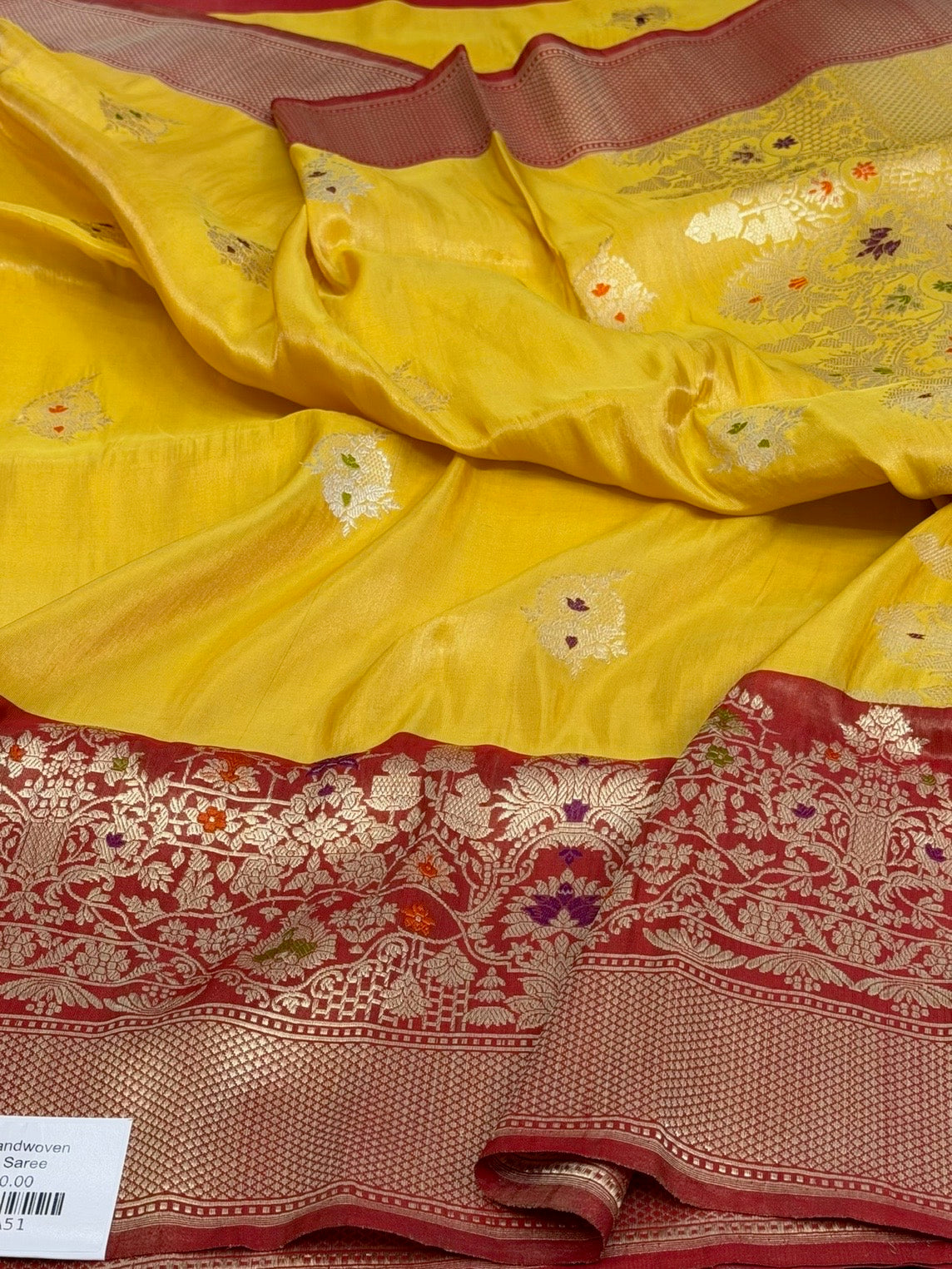 Yellow Handwoven Pure Banarasi Tissue Silk Saree