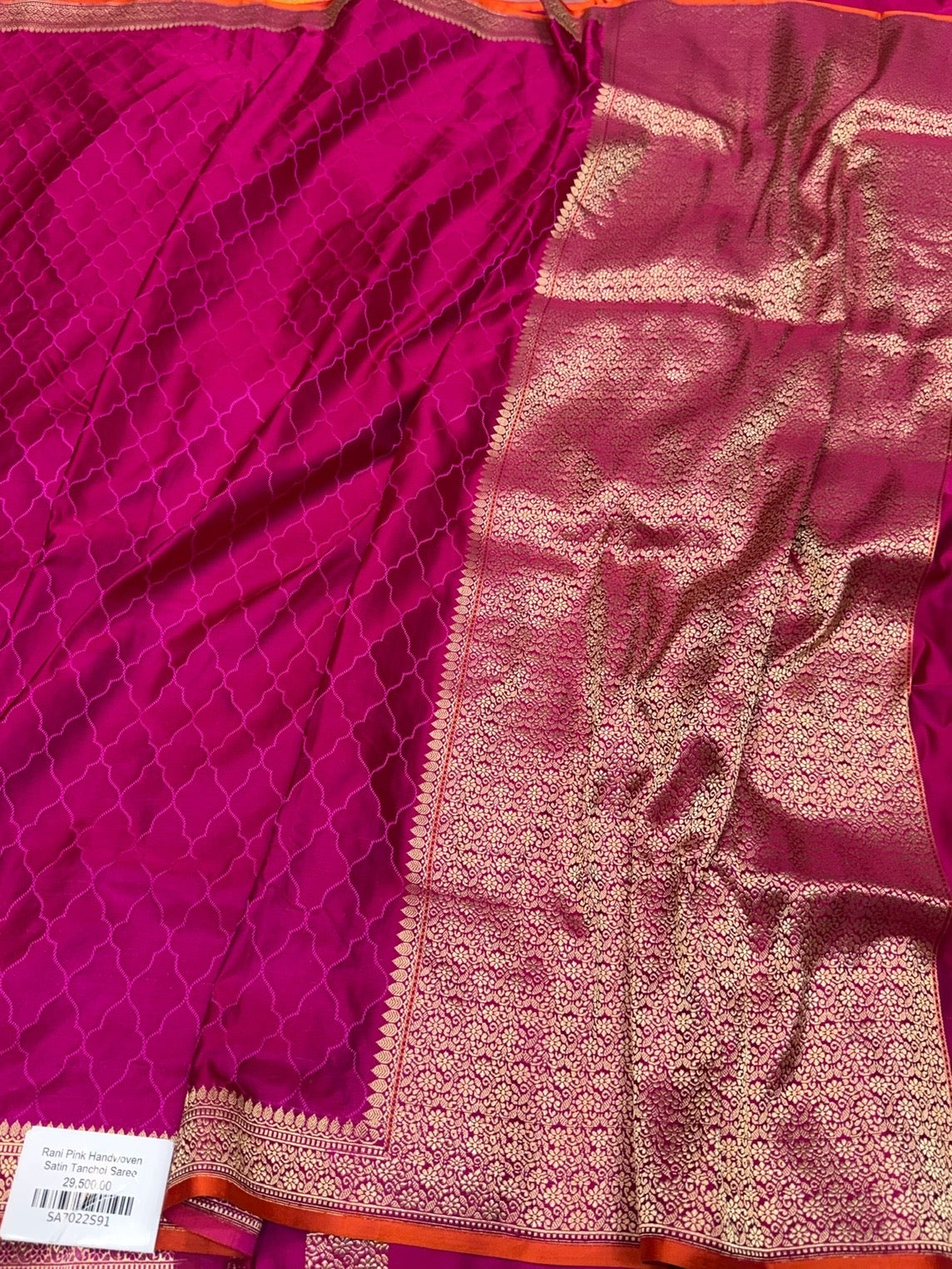 Rani Pink Handwoven Pure Banarasi Satin Tanchoi Silk Saree
