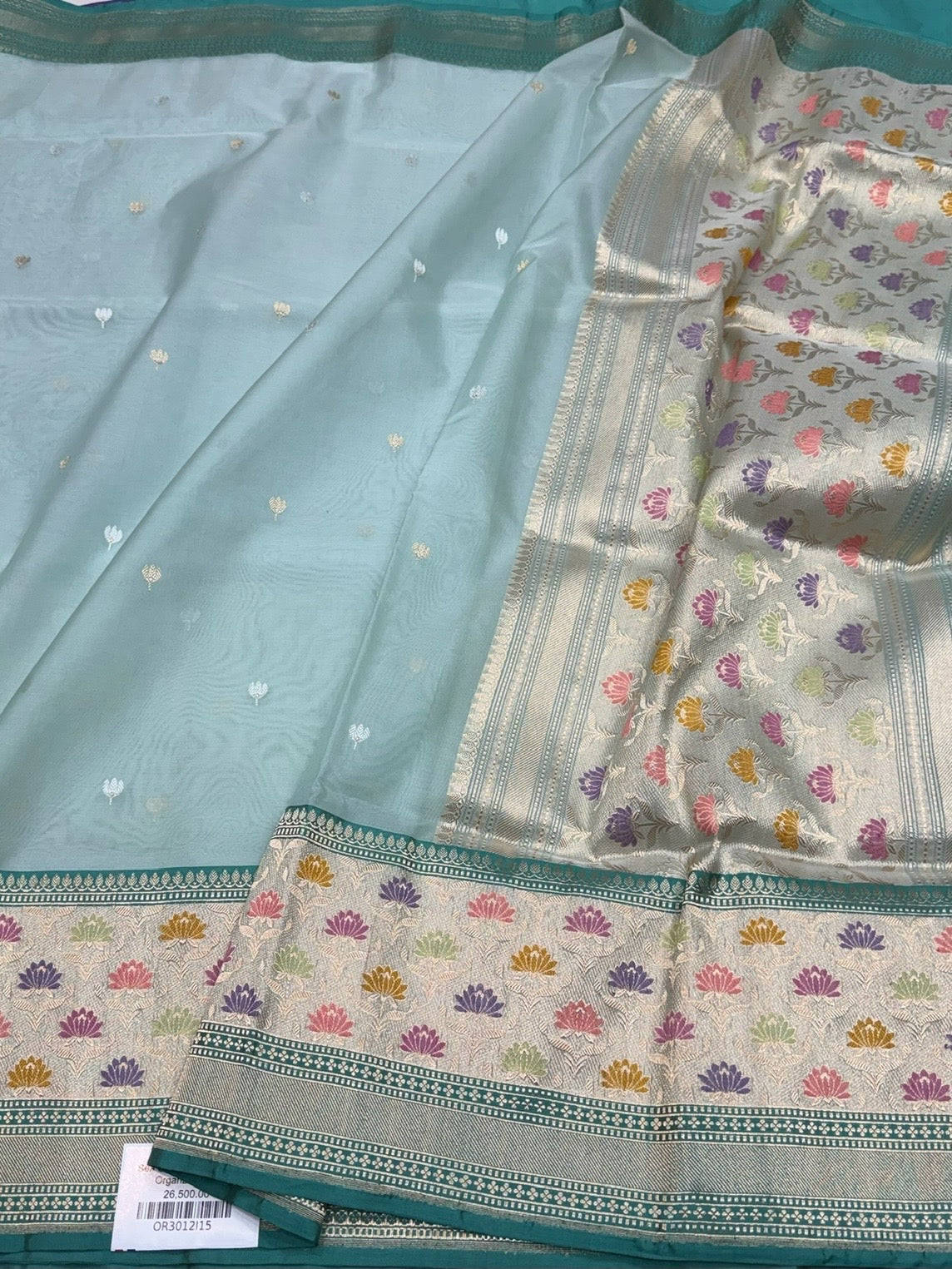 Sea Blue Handwoven Pure Organza Silk Saree